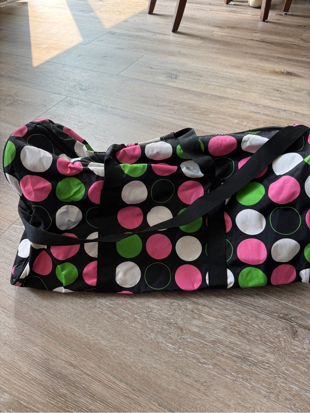 Polka Dot Travel Duffel Bag - Black with Pink, Green & White Dots